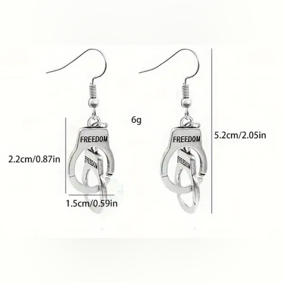 Earrings, Silver tone, Freedom Handcuff Design, NEW, Freedom Shackles, UNISEX - Picture 2 of 10